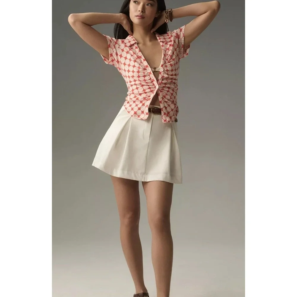 NWOT Maeve Anthropologie Ruched Blouse Button Top Small Retro Polka Dot Y2K - Picture 3 of 16